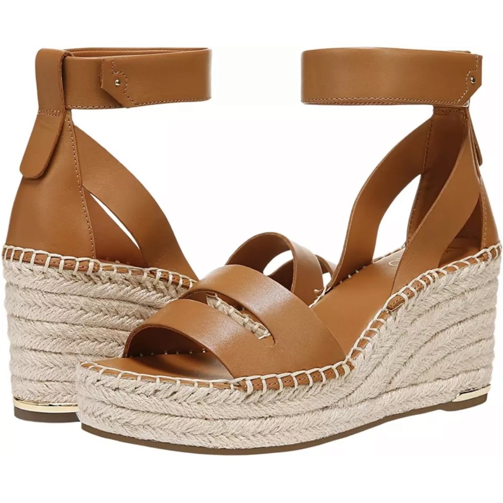Franco Sarto Women's Callia Leather Ankle Strap Wedge Sandals Cognac NEW - Picture 1 of 7